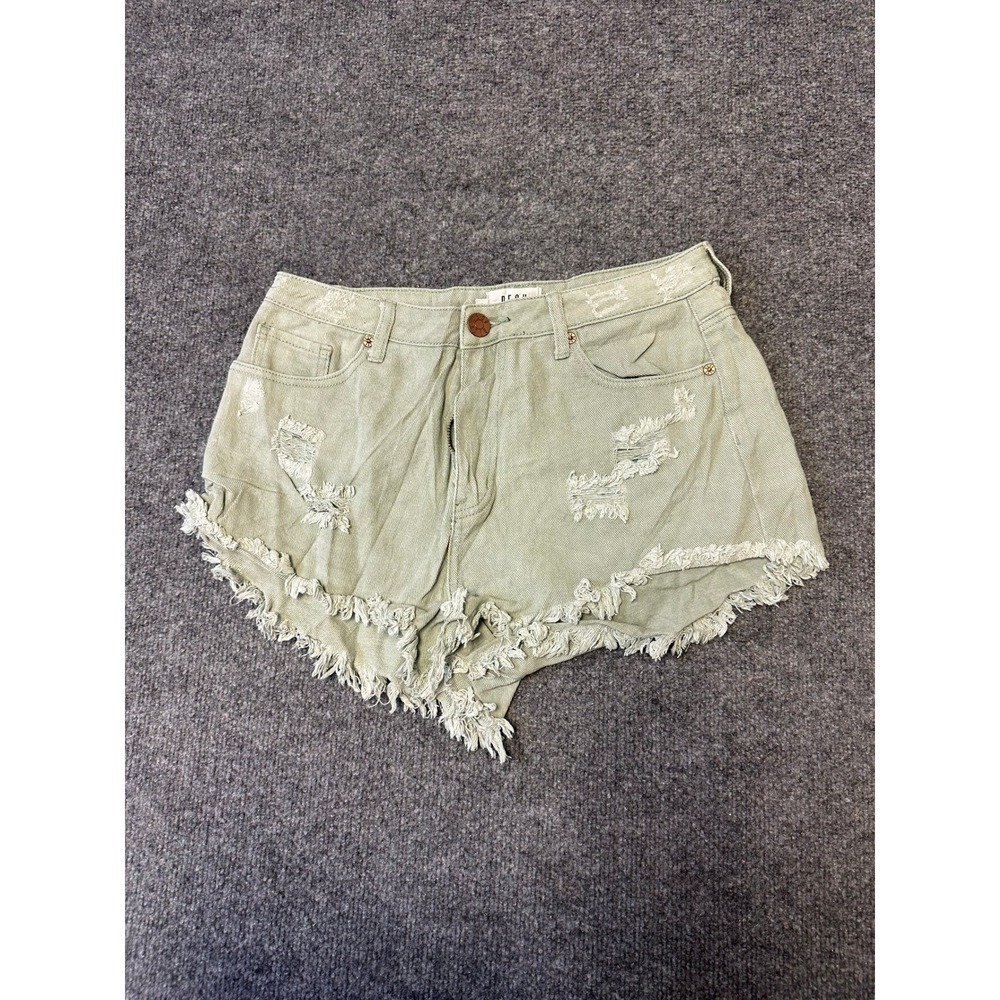 DESU Shorts Womens Size 12 Green Distressed Frayed Hem Cotton Denim Casual